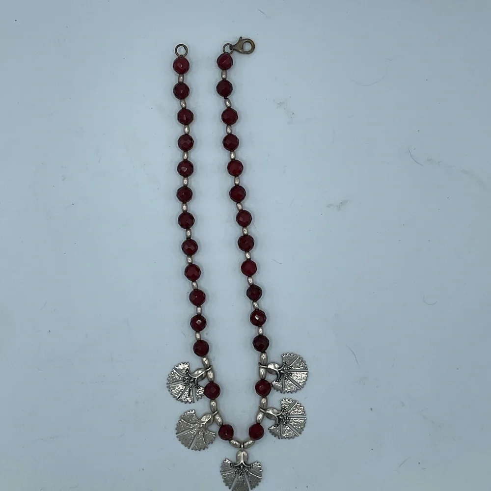 “VINTAGE GINGKO LEAF NECKLACE” Silver with Brown Faceted “Jet”  Beads. - Picture 8 of 15